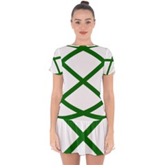 Lissajous Small Green Line Drop Hem Mini Chiffon Dress