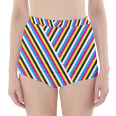 Lines Chevron Yellow Pink Blue Black White Cute High-waisted Bikini Bottoms by Mariart