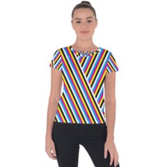 Lines Chevron Yellow Pink Blue Black White Cute Short Sleeve Sports Top 