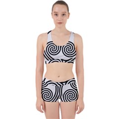 Triple Spiral Triskelion Black Work It Out Sports Bra Set by Mariart