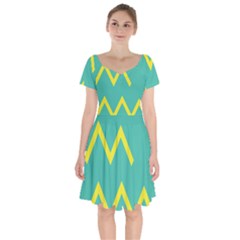 Waves Chevron Wave Green Yellow Sign Short Sleeve Bardot Dress by Mariart