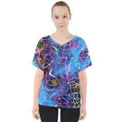 Background Chaos Mess Colorful V-neck Dolman Drape Top