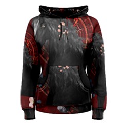 Awesmoe Black Horse With Flowers On Red Background Women s Pullover Hoodie by FantasyWorld7