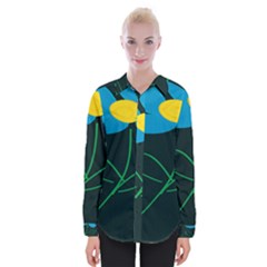 Whimsical Blue Flower Green Sexy Womens Long Sleeve Shirt