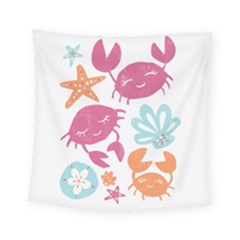 Animals Sea Flower Tropical Crab Square Tapestry (small) by Mariart