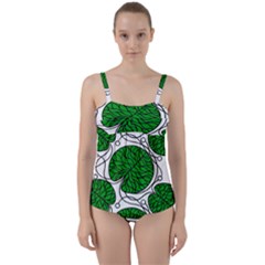 Bottna Fabric Leaf Green Twist Front Tankini Set by Mariart