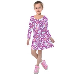 Conversational Triangles Pink White Kids  Long Sleeve Velvet Dress by Mariart