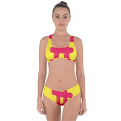 Fun Ain t Gone Fence Sign Red Yellow Flag Criss Cross Bikini Set