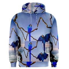 Wonderful Blue  Parrot Looking To The Ocean Men s Pullover Hoodie by FantasyWorld7