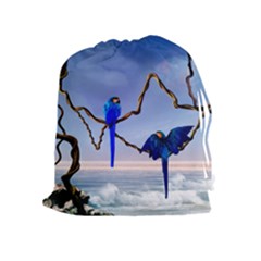 Wonderful Blue  Parrot Looking To The Ocean Drawstring Pouches (extra Large) by FantasyWorld7