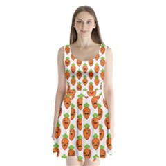 Seamless Background Carrots Emotions Illustration Face Smile Cry Cute Orange Split Back Mini Dress  by Mariart