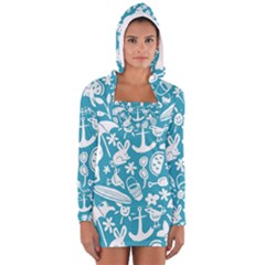 Summer Icons Toss Pattern Long Sleeve Hooded T-shirt