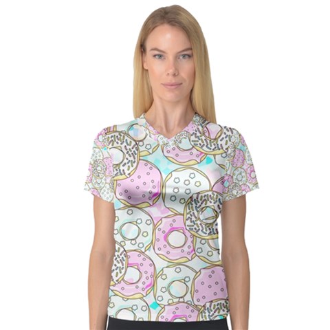 Donuts Pattern V-neck Sport Mesh Tee by ValentinaDesign