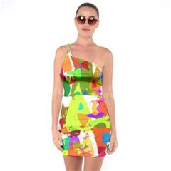 Colorful Shapes On A White Background                     One Shoulder Ring Trim Bodycon Dress