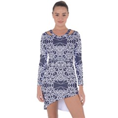 Blue White Lace Flower Floral Star Asymmetric Cut-out Shift Dress