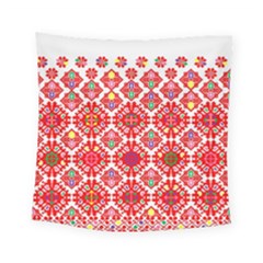 Plaid Red Star Flower Floral Fabric Square Tapestry (small) by Mariart