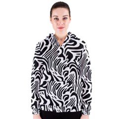 Psychedelic Zebra Black White Line Women s Zipper Hoodie by Mariart