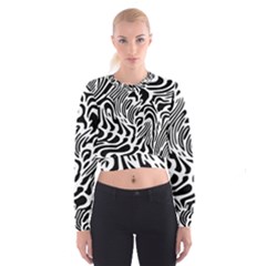 Psychedelic Zebra Black White Line Cropped Sweatshirt by Mariart