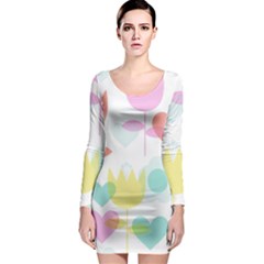 Tulip Lotus Sunflower Flower Floral Staer Love Pink Red Blue Green Long Sleeve Bodycon Dress by Mariart