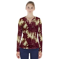 Floral Pattern Background V-neck Long Sleeve Top by BangZart