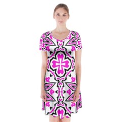 Oriental Pattern Short Sleeve V-neck Flare Dress by BangZart