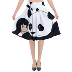 Girl And Panda Flared Midi Skirt by Valentinaart