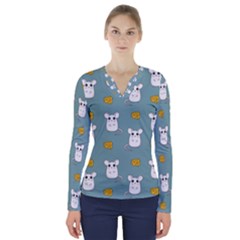 Cute Mouse Pattern V-neck Long Sleeve Top