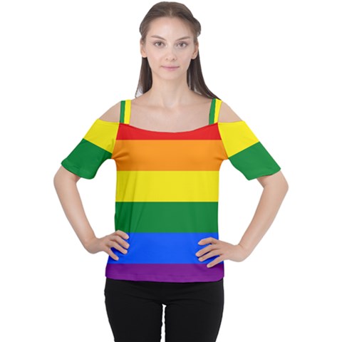 Pride Flag Cutout Shoulder Tee by Valentinaart