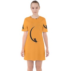 Angle Moon Scene Girl Wings Black Sixties Short Sleeve Mini Dress