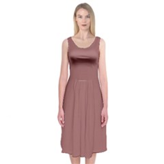 Blush Gold Coppery Pink Solid Color Midi Sleeveless Dress by PodArtist