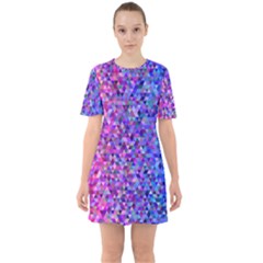 Triangle Tile Mosaic Pattern Sixties Short Sleeve Mini Dress by Nexatart