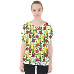 Rose Pattern Roses Background Image V-neck Dolman Drape Top