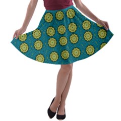 Sunshine Mandalas On Blue A-line Skater Skirt by pepitasart