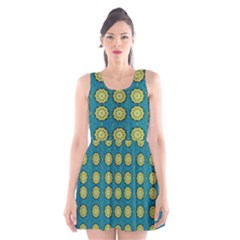 Sunshine Mandalas On Blue Scoop Neck Skater Dress by pepitasart