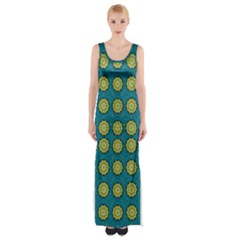 Sunshine Mandalas On Blue Maxi Thigh Split Dress by pepitasart