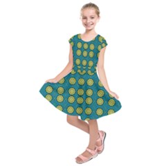 Sunshine Mandalas On Blue Kids  Short Sleeve Dress by pepitasart