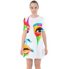 Colourful Art Face Sixties Short Sleeve Mini Dress