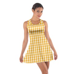 Pale Pumpkin Orange And White Halloween Gingham Check Cotton Racerback Dress by PodArtist