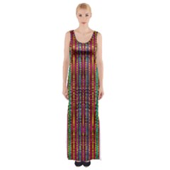 Star Fall In  Retro Peacock Colors Maxi Thigh Split Dress by pepitasart