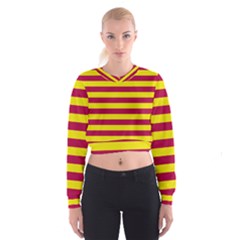 Red & Yellow Stripesi Cropped Sweatshirt by norastpatrick