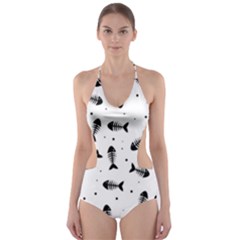 Fish Bones Pattern Cut-out One Piece Swimsuit