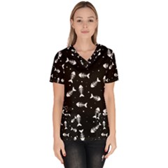 Fish Bones Pattern Scrub Top