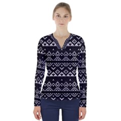 Aztec Influence Pattern V-neck Long Sleeve Top