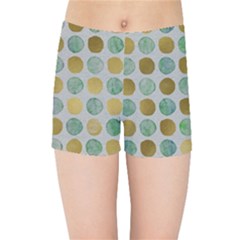 Green And Golden Dots Pattern                      Kids  Skinny Shorts