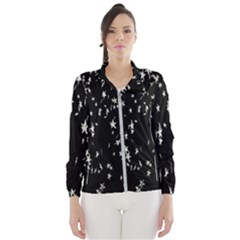 Falling Spinning Silver Stars Space White Black Wind Breaker (women) by Mariart