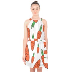 Fruit Vegetable Carrots Halter Collar Waist Tie Chiffon Dress