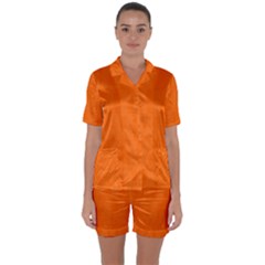 Line Orange Satin Short Sleeve Pyjamas Set