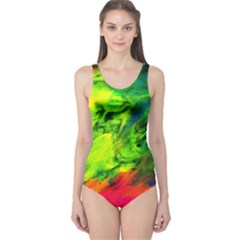 Neon Rainbow Green Pink Blue Red Painting One Piece Swimsuit by Mariart