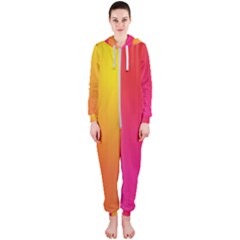 Rainbow Stripes Vertical Lines Colorful Blue Pink Orange Green Hooded Jumpsuit (ladies)  by Mariart