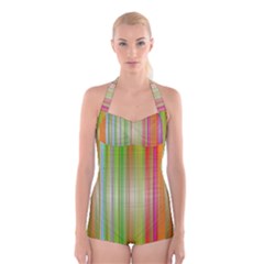 Rainbow Stripes Vertical Colorful Bright Boyleg Halter Swimsuit  by Mariart